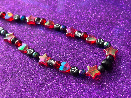 RED BLACK - Beaded Phone Strap Charm