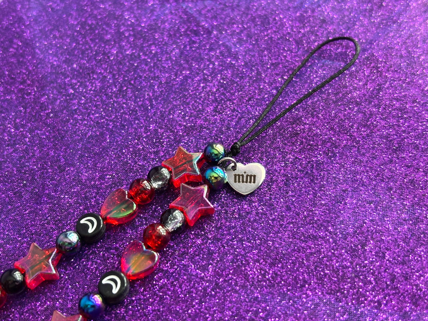 RED BLACK - Beaded Phone Strap Charm