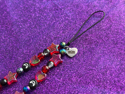 RED BLACK - Beaded Phone Strap Charm