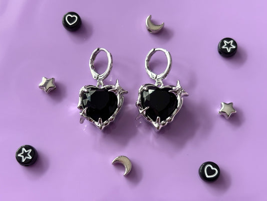 BLACK HEART - Crystal Heart Earrings