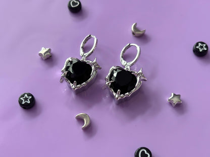BLACK HEART - Crystal Heart Earrings