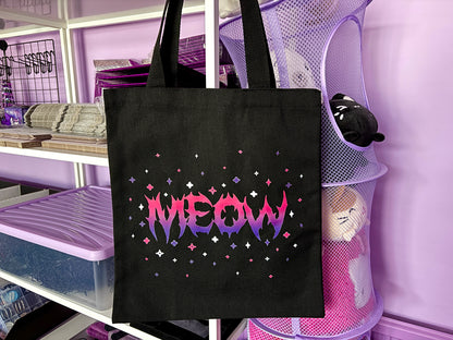 MISPRINTED B-GRADE - MEOW - Black Cotton Tote Bag