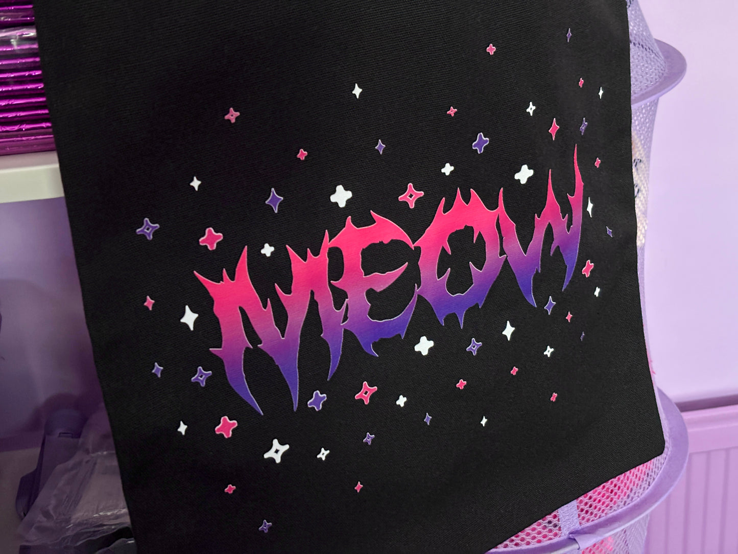 MISPRINTED B-GRADE - MEOW - Black Cotton Tote Bag