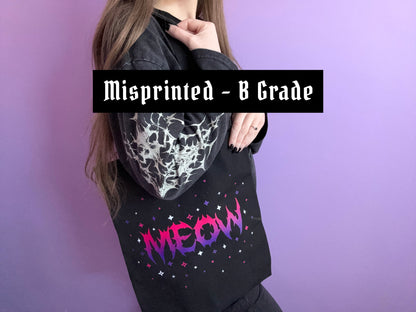MISPRINTED B-GRADE - MEOW - Black Cotton Tote Bag